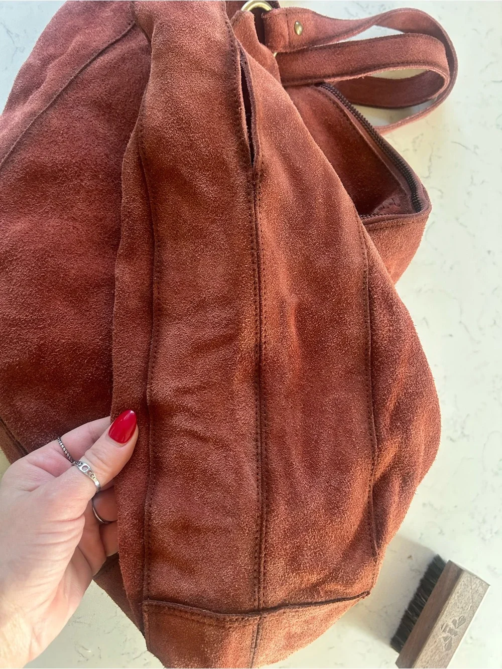 Free People Serengeti Suede Slouchy Hobo Tote in Brick - Picture 13 of 16